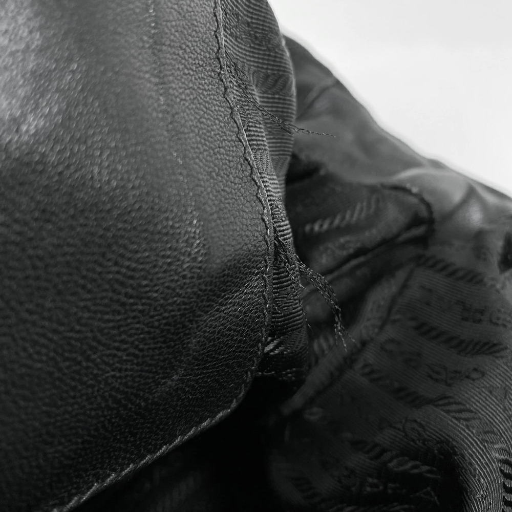 Prada Logo Chain Shoulder Bag Nappa Leather Gathered Nero Black - Picture 5 of 6